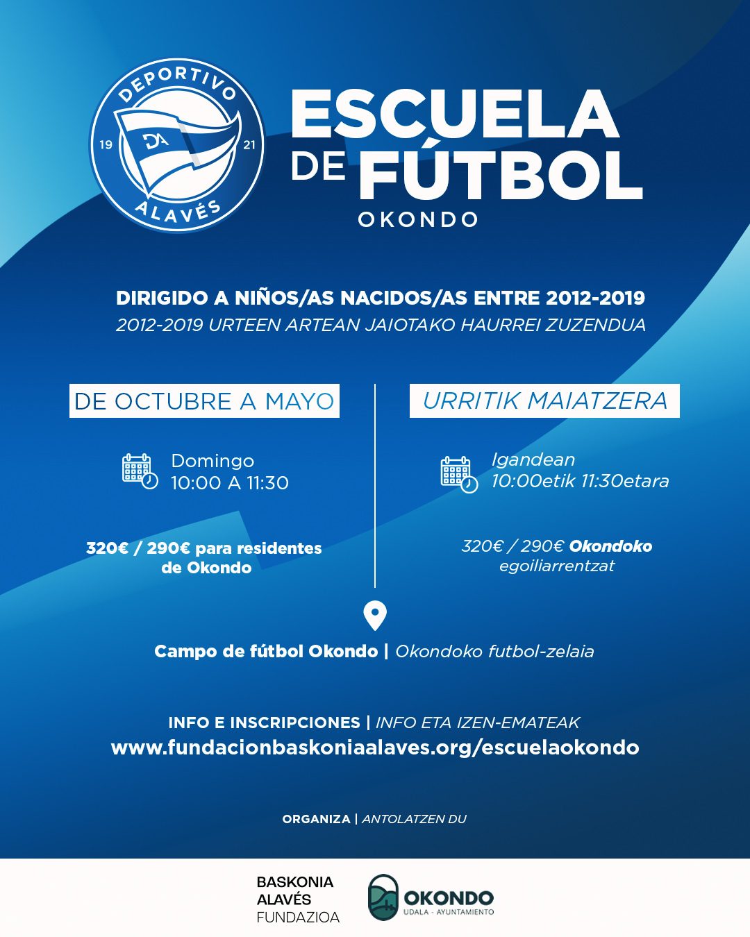 Okondo se suma a la Escuela de Fútbol Territorial del Deportivo Alavés, que abre inscripciones para la nueva temporada