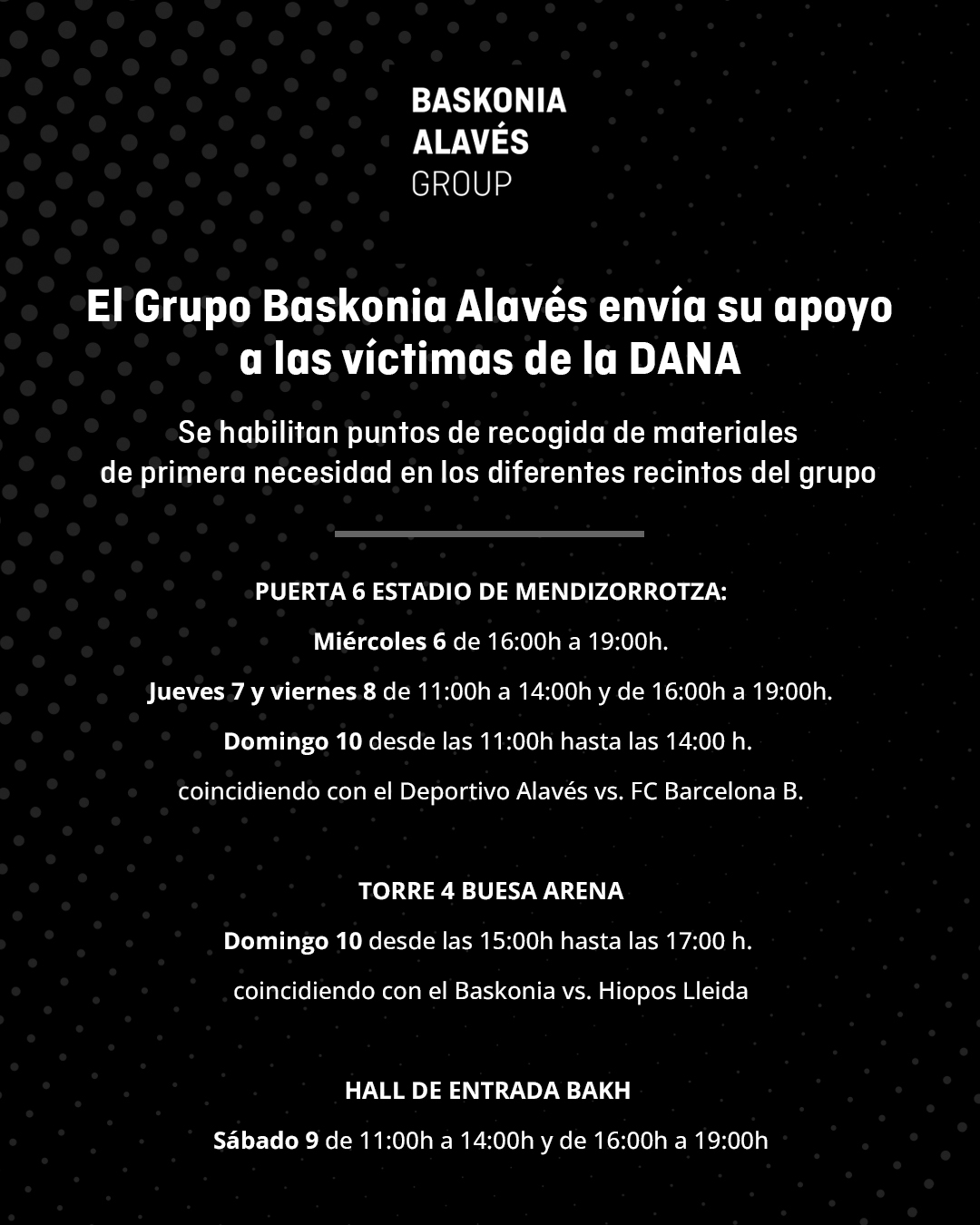 El Grupo Baskonia Alavés envía material para ayudar los afectados por la DANA e invita a sumarse a la iniciativa a sus aficionados